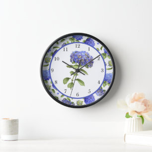 Blaue Hortensien Original Botanische Kunst gerahmt Uhr