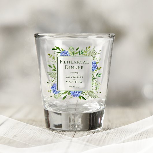 Blaue Hortensien Probe-Dinner Schnapsglas