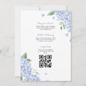 Blaue Hortensien-QR-Code-Aquarell-Blumen Einladung (Rückseite)