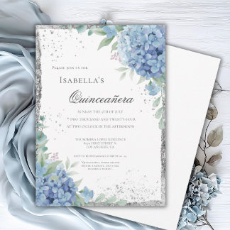 Blaue Hortensien Quinceañera-Feier 15 Einladung