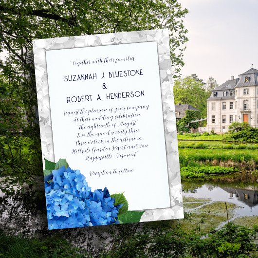 Blaue Hortensien-Rahmen-Hochzeitseinladung mit Lag Einladung