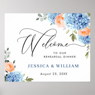 Blaue Hortensien Rosa Rosen PROBEDINNER Poster