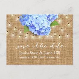 Blaue Hortensien-Rustikale Hochzeit Save the Date Ankündigungspostkarte