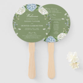 Blaue Hortensien-Sage-Grün Hochzeitsprogramm Fächer