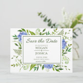 Blaue Hortensien Save The Date (Stehend Vorderseite)