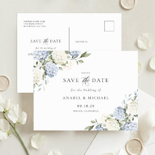 Blaue Hortensien-Save-the-Date-Einladungskarte Pos Ankündigungspostkarte