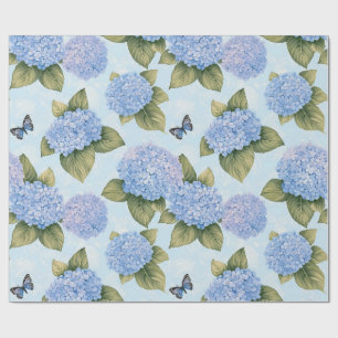 Blaue Hortensien-Schmetterling-Gartenparty-Geschen Geschenkpapier