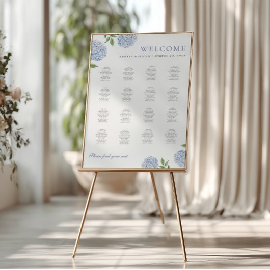 Blaue Hortensien Sitzplanposter in Extra-Größe Poster