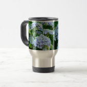 Blaue Hortensien-Sommerblumen-Kaffeetassen Reisebecher (Vorderseite Links)