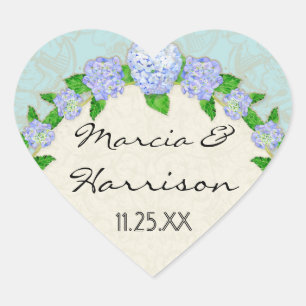 Blaue Hortensien-Spitzen-Blumen Hochzeit Formal El Herz-Aufkleber