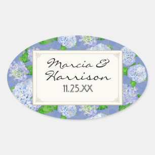 Blaue Hortensien-Spitzen-Blumen Hochzeit Formal El Ovaler Aufkleber