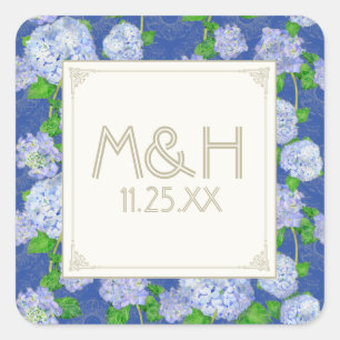 Blaue Hortensien-Spitzen-Blumen Hochzeit Formal El Quadratischer Aufkleber