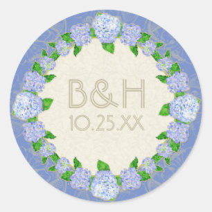 Blaue Hortensien-Spitzen-Blumen Hochzeit Formal El Runder Aufkleber
