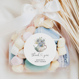 Blaue Hortensien Teekanne Baby Shower Runder Aufkleber