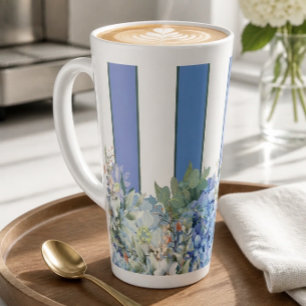 Blaue Hortensien- und Blumen gestreifte Latte-Macc Milchtasse