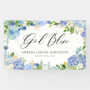 Blaue Hortensien und Elfenbeinrosen-Taufe im Aquar Banner