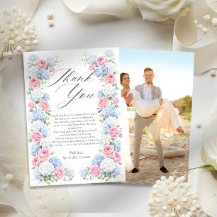 Blaue Hortensien und rosa Rosen Floralgarten Hochz Dankeskarte