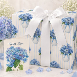 Blaue Hortensien-Vase Küsten-Geschenkpapier Geschenkpapier