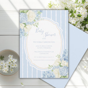 Blaue Hortensien Vintage-Rahmen Baby Shower  Einladung