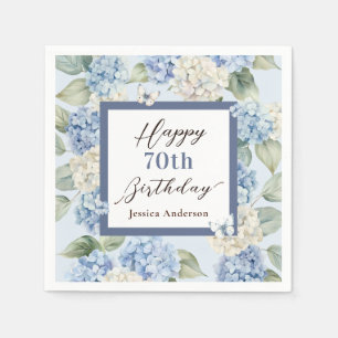 Blaue Hortensien-Wasserfarbe 70. Geburtstag Serviette