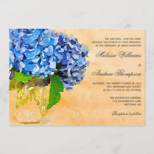 Blaue Hortensien-Wasserfarbe-Mason-Glas-Hochzeit Einladung