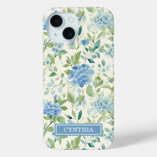 Blaue Hortensien-Wasserfarbe-Monogramm Case-Mate iPhone Hülle