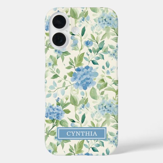 Blaue Hortensien-Wasserfarbe Monogramm Case-Mate iPhone Hülle (Rückseite)