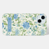 Blaue Hortensien-Wasserfarbe-Monogramm Case-Mate iPhone Hülle (Rückseite (Horizontal))