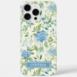 Blaue Hortensien-Wasserfarbe-Monogramm iPhone 16 Pro Max Hülle