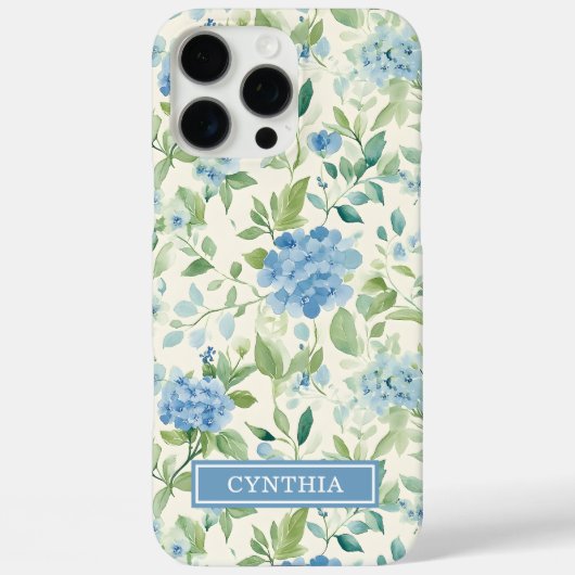 Blaue Hortensien-Wasserfarbe-Monogramm Case-Mate iPhone Hülle (Rückseite)