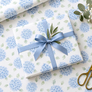 Blaue Hortensien-Wasserfarben-Blumen-Braut-Shower- Geschenkpapier