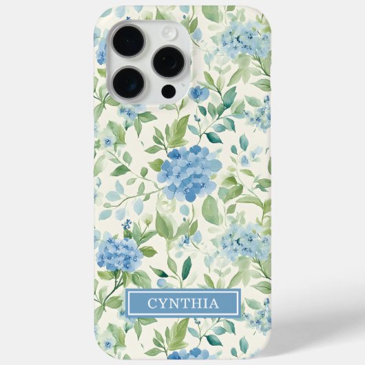 Blaue Hortensien-Wasserfarben-Monogramm Case-Mate iPhone Hülle (Rückseite)
