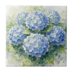 Blaue Hortensien-Wasserfarbouquet Fliese