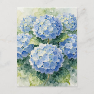Blaue Hortensien-Wasserfarbouquet Postkarte