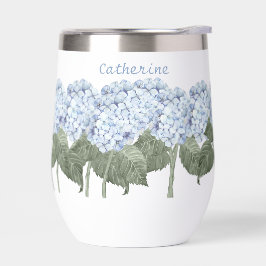 Blaue Hortensien-Weinbecher mit individuellem Name