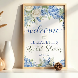 Blaue Hortensien Weiße Rosen Florales Skript Willk Poster