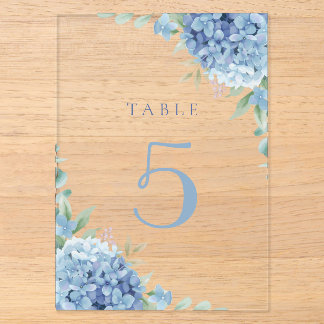 blaue Hortensienblumen Tisch 5 Acryleinladungen