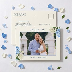 Blaue Hortensienblumen und Rosengarten Danke Postkarte
