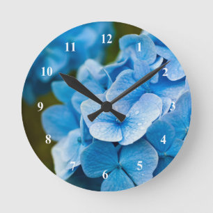 Blaue Hortensienblüten-Acronylwanduhr Runde Wanduhr