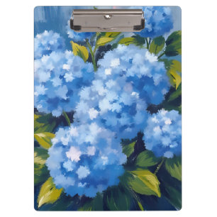 Blaue Hortensienblüten Aquarell Blumen Klemmbrett