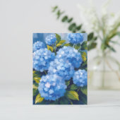 Blaue Hortensienblüten Aquarell Floral Postkarte (Stehend Vorderseite)