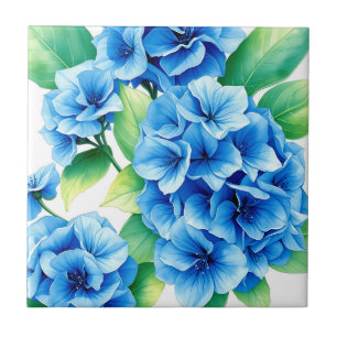 Blaue Hortensienblüten Blumenmuster Fliese