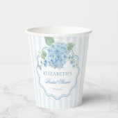 Blaue Hortensienblüten Elegant gestreift gewellt Pappbecher (Vorderseite)