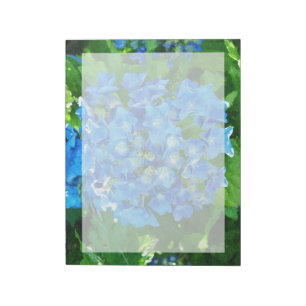 Blaue Hortensienblüten. Florale Fotografie. Notizblock