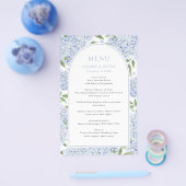 Blaue Hortensienbogen-Rand-Hochzeitspapiermenü Flyer (Einzeln)