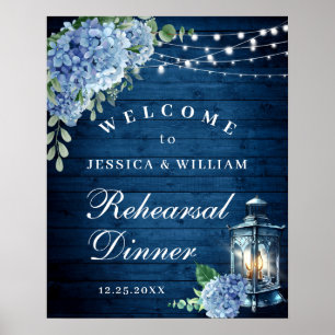 Blaue Hortensienlaterne Holz Boho Probedinner Poster