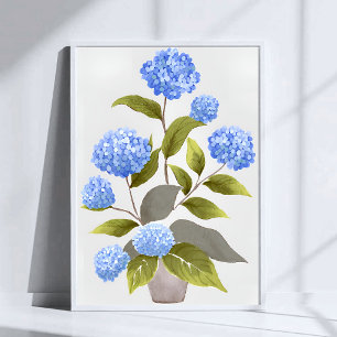 Blaue Hortensienpflanze   Wunderschöne Florale Aqu Poster