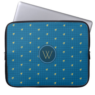Blaue Houndstooth-Laptoptasche mit goldenem Akzent Laptopschutzhülle