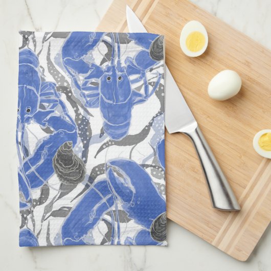 Blaue Hummer an der Küste Geschirrtuch (Viertel Falte)