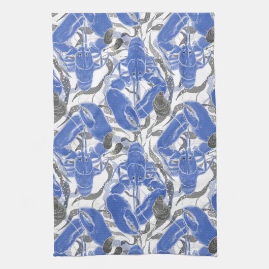Blaue Hummer an der Küste Geschirrtuch (Vertikal)